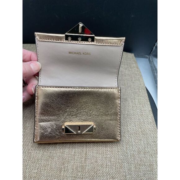 New Michael Kors Cece Small Pale Gold Leather Wallet Card Case - Picture 10 of 13
